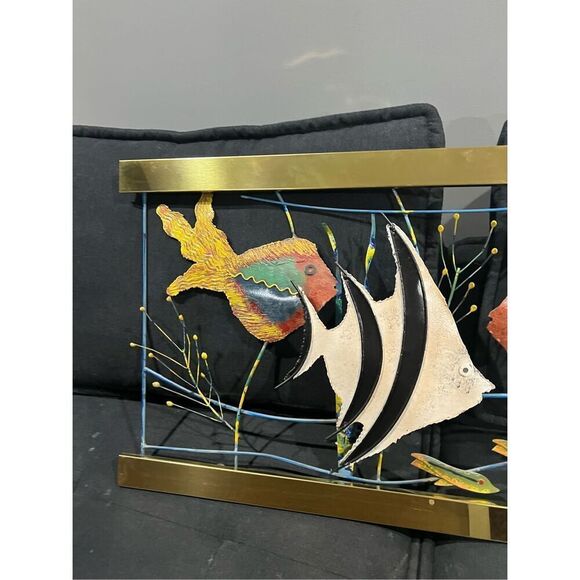 Tropical Fish in Aquarium, Metal Wall Sculpture, Signed C. Jere - Picture 2 of 5
